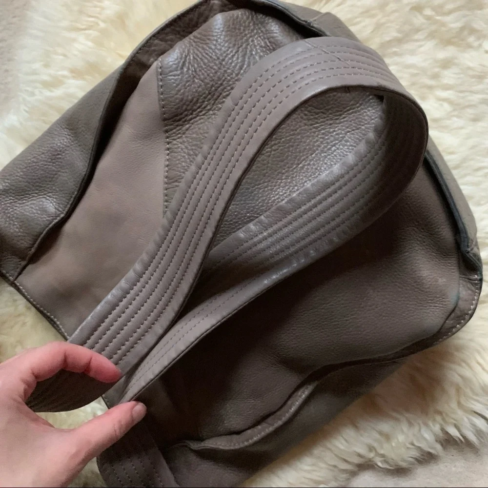 Kelsi Dagger Izzy Convertible Calf Leather Diagonal Hobo Bag Taupe Beige